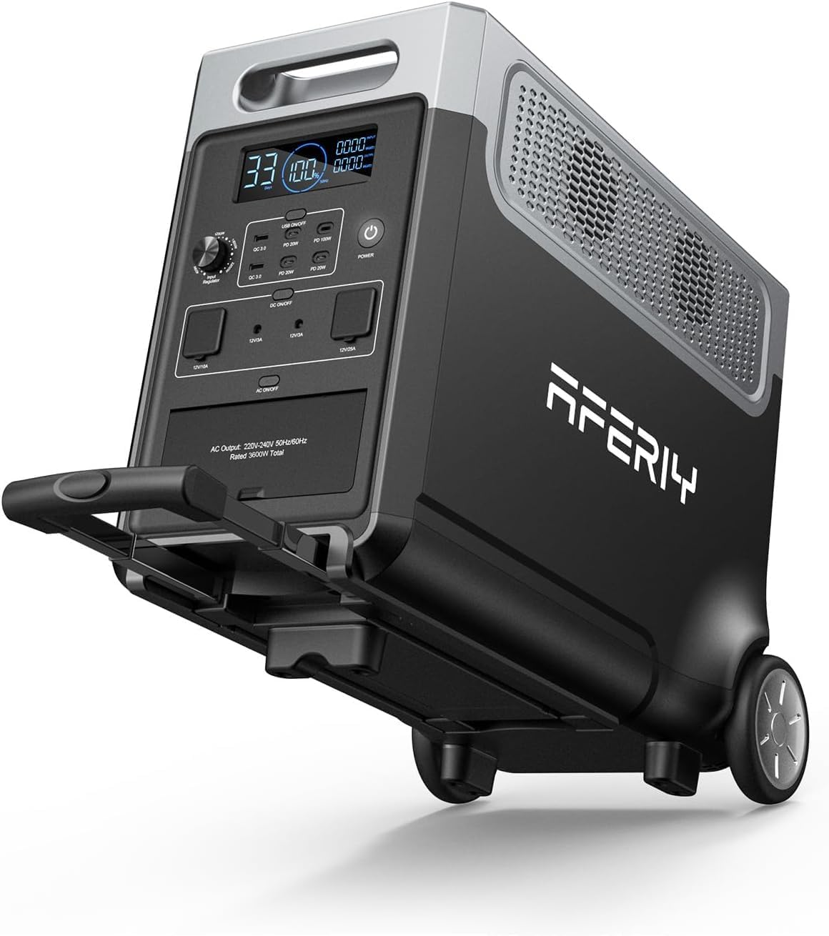 AFERIY Centrale Elettrica Portatile 3600 W Generatore Corrente Solare 3840 Wh Generatori Solari Batteria LiFePO4 Portable Power Station per Casa Viaggi Campeggio Emergenze 3x230V uscita AC 7200W Picco