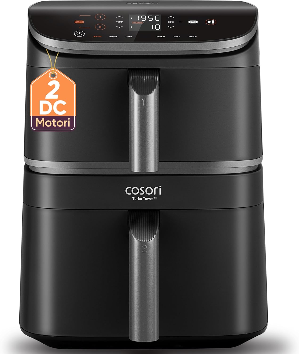 COSORI Turbo Tower Friggitrice ad Aria 10,8L con Cestelli Verticali, Cottura Salvaspazio a 3 Livelli, 2630W, 6 Funzioni, 2 Motori DC, 50+ Ricette Complete Online, CAF-DC111
