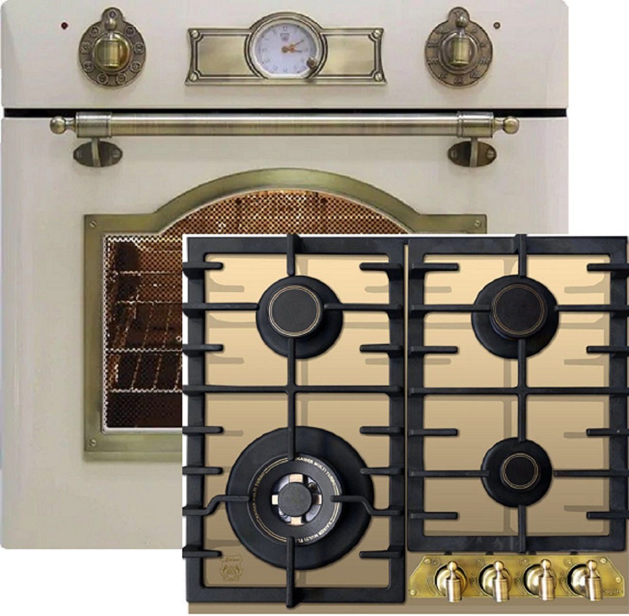 Backofen-Set Herd Set Autark Einbau Gasbackofen Selbstreinigung 67L +Gas-Kochfeld 60 cm 4 Gasbrenner EG 6345 ElfEm+KCG 6335 Elfm.