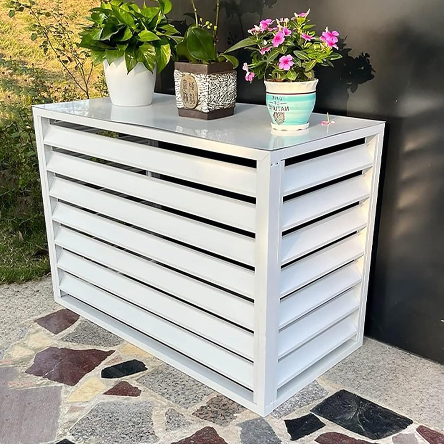 Copertura AC In Alluminio Copri Motore Condizionatore Esterno,Mobile Copri Condizionatore,Schermo Per La Privacy Recinzione Per Pattumiera,Grigio,100X50X70CM