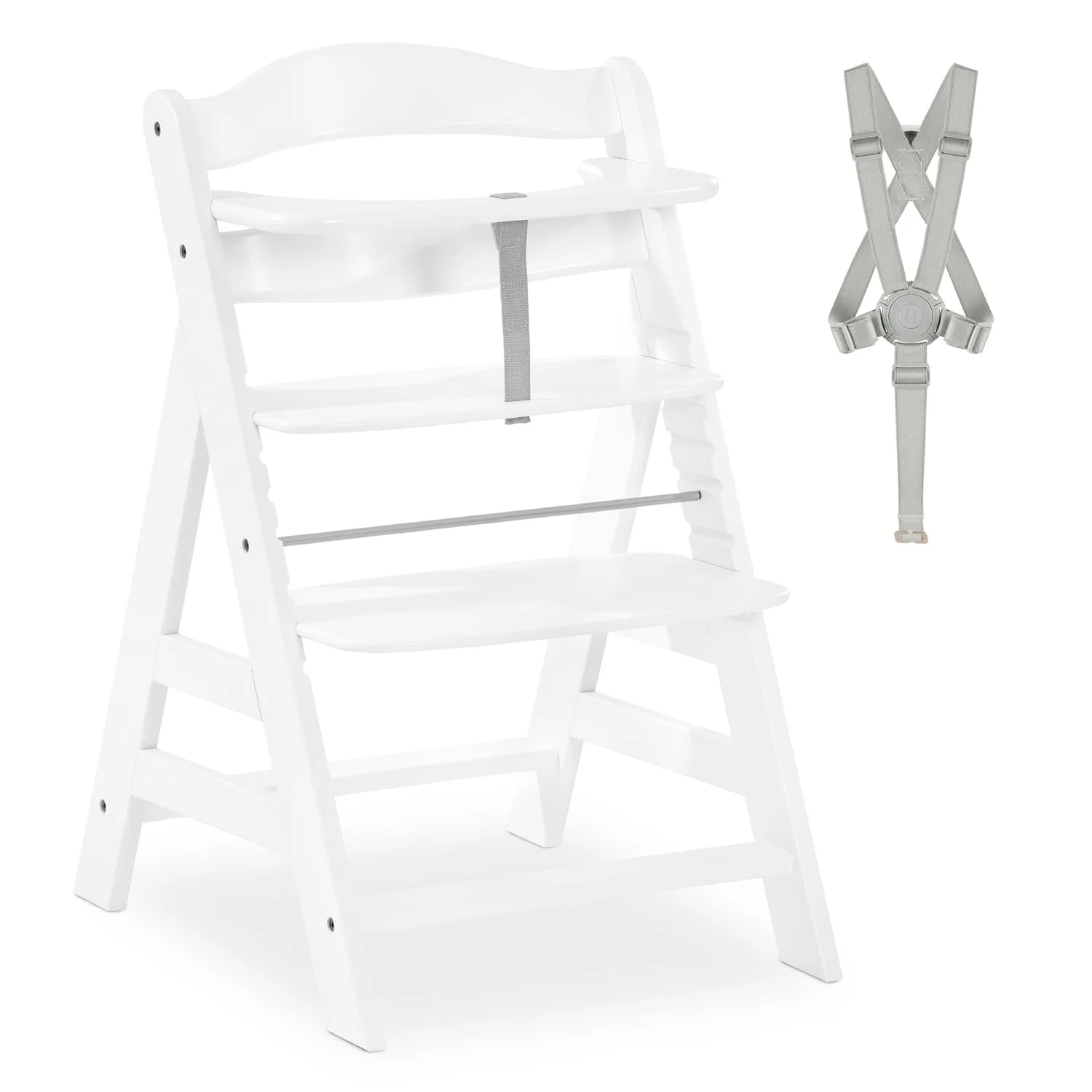 hauck Alpha Plus Hochstuhl aus Holz, mitwachsender Kinderhochstuhl mit 5-Punkt-Gurt und Schutzbügel