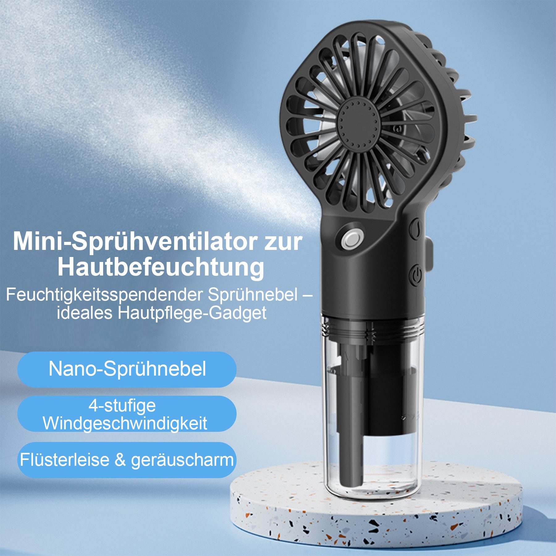 Mini USB-Ventilator Handventilator,Mini Ventilator Mit Wassernebel, 180°Verstellbarer
