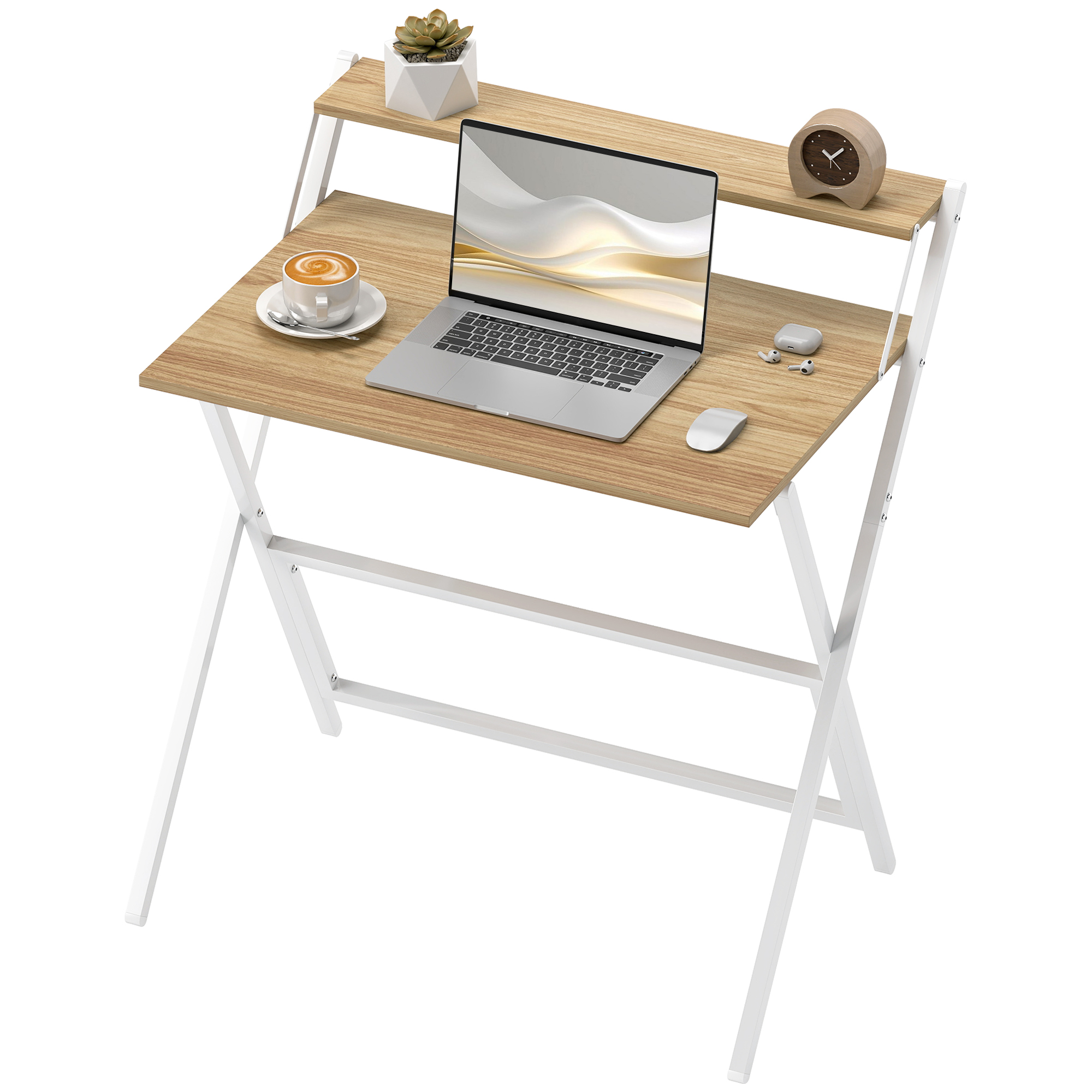 HOMCOM Klappbarer Schreibtisch mit Monitorablage, 81,5x62x86,5 cm, Holz und Weiß