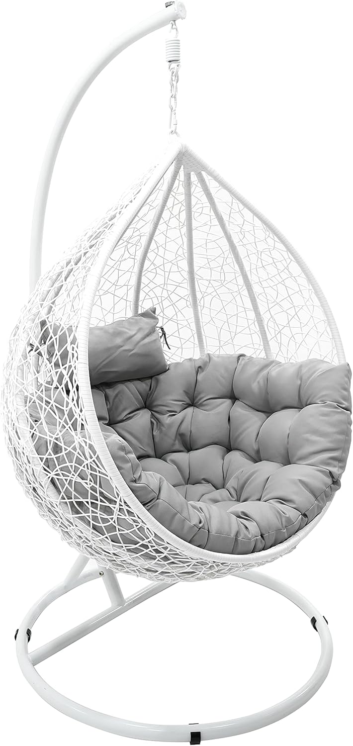 Metal and Hularo Hanging Chair with Soft Cushion (White)
