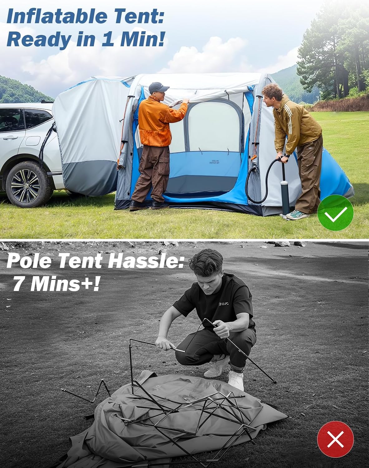 SUV Inflatable Camping Tent with Pump for 6 Person Dual Use