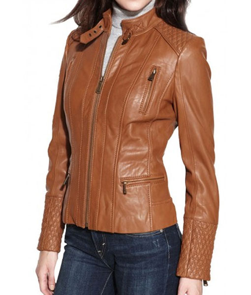 Womenā€™s Brown Leather Motorcycle Jacket