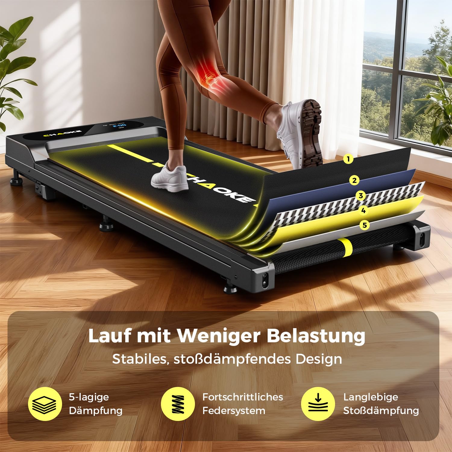 Walking Pad mit 9% Steigung, 1-10 km/h Laufband für Zuhause mit APP und Lautsprecher, 2,75 PS leises Schreibtisch Laufband