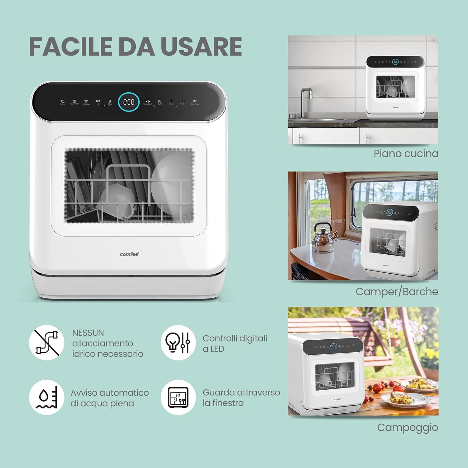 Mfd42S110W-It Lavastoviglie A Libera Installazione Con 3 Coperti, 7 Programmi, Tocca Controllo, Display A Led, Avvio Ritardato E Funzione Di Lavaggio Fuori Stagione, Bianco