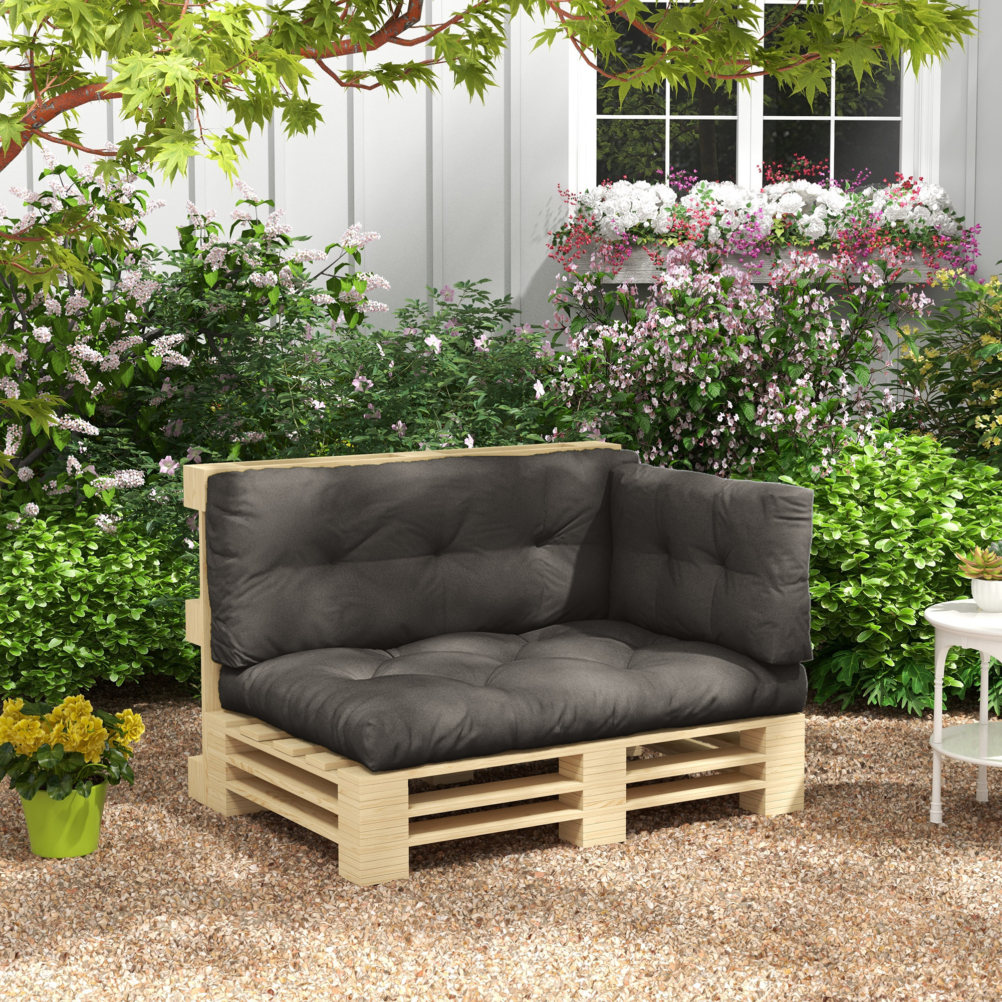 Outsunny Polsterauflage Gartenmöbelsitzkissen Sitzauflage, wetterbeständig, Knopfheftung, 120 cm x 80 cm x 12 cm, Grau