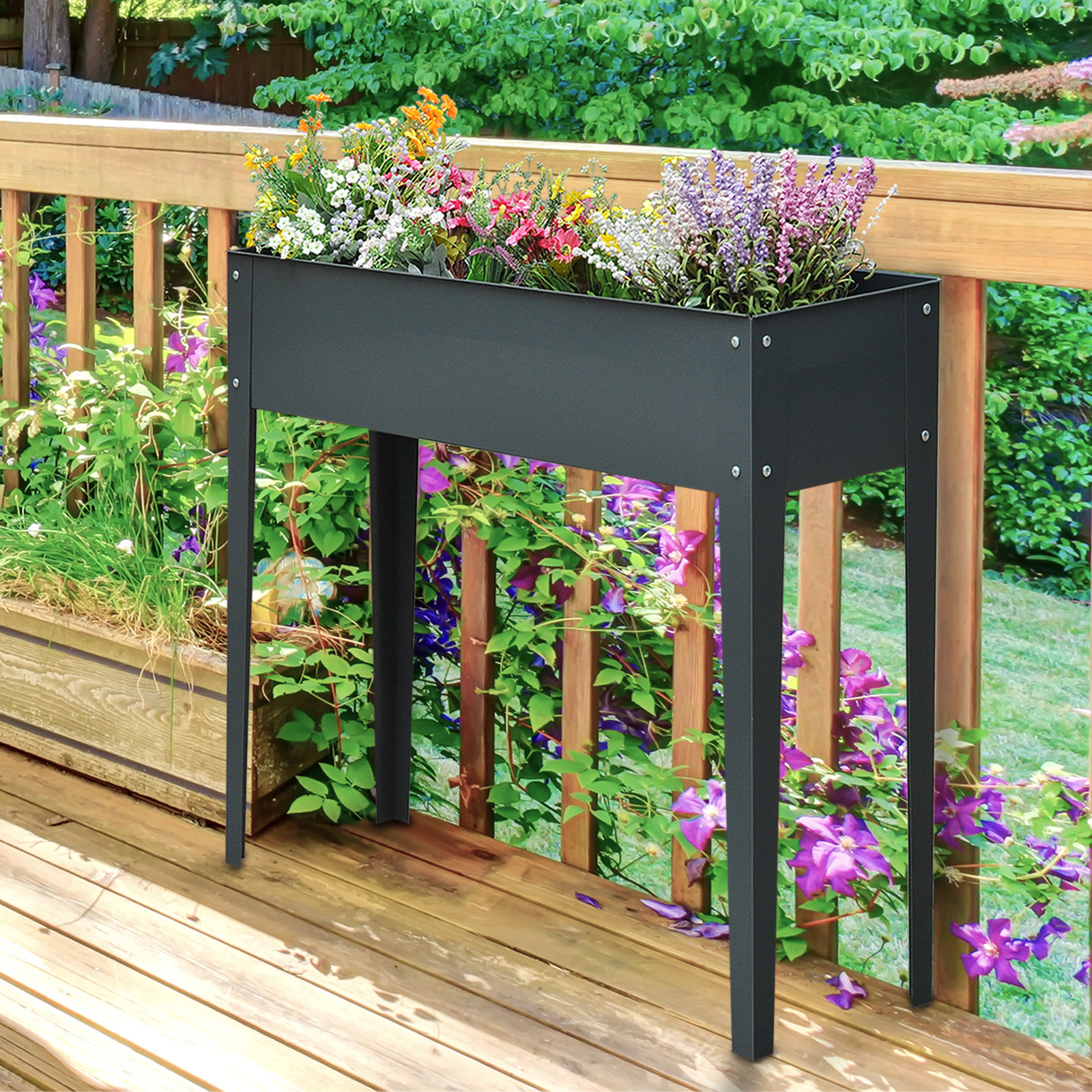 Outsunny Hochbeet, Kräuterbeet, Pflanzkasten mit 3 Abflusslöchern, Blumenkasten mit Füßen, Metall, 100 x 30 x 80 cm