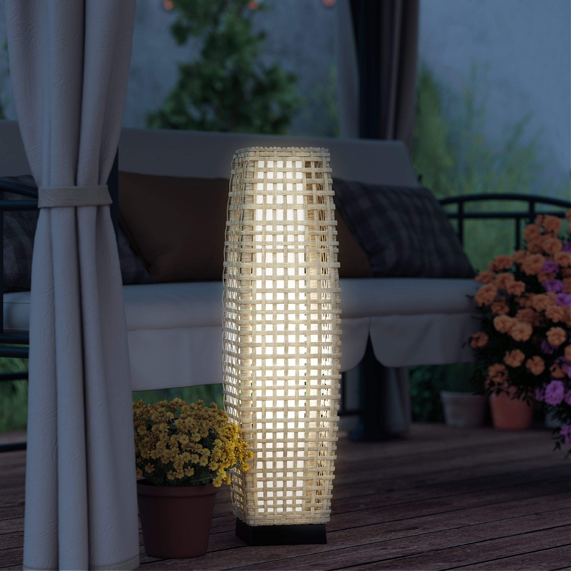 Outsunny Stehleuchte LED Solar Gartenlampe aus geflochtener Harzimitation Rattan - 21 x 21 x 78 cm natural