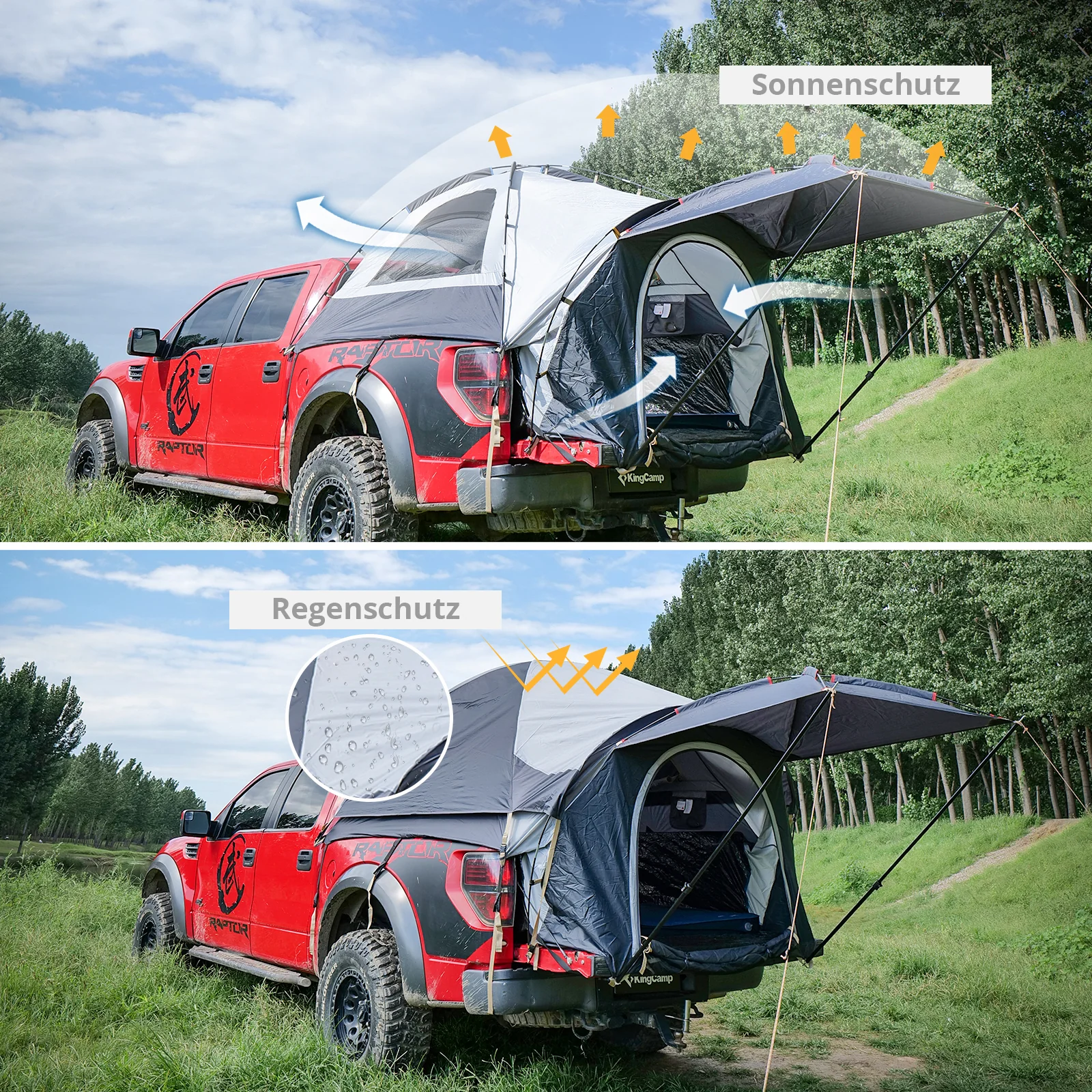 2025 KingCamp Pick Up Tenda – Montaggio rapido in 15 minuti, impermeabile con colonna d’acqua 3000 mm, finestre in mesh e tettuccio parasole, spazio notte per 2 persone
