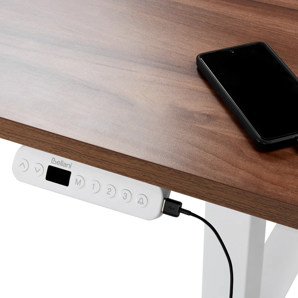 Scrivania regolabile elettricamente legno scuro e bianco 180 x 80 cm Struttura in acciaio verniciato a polvere