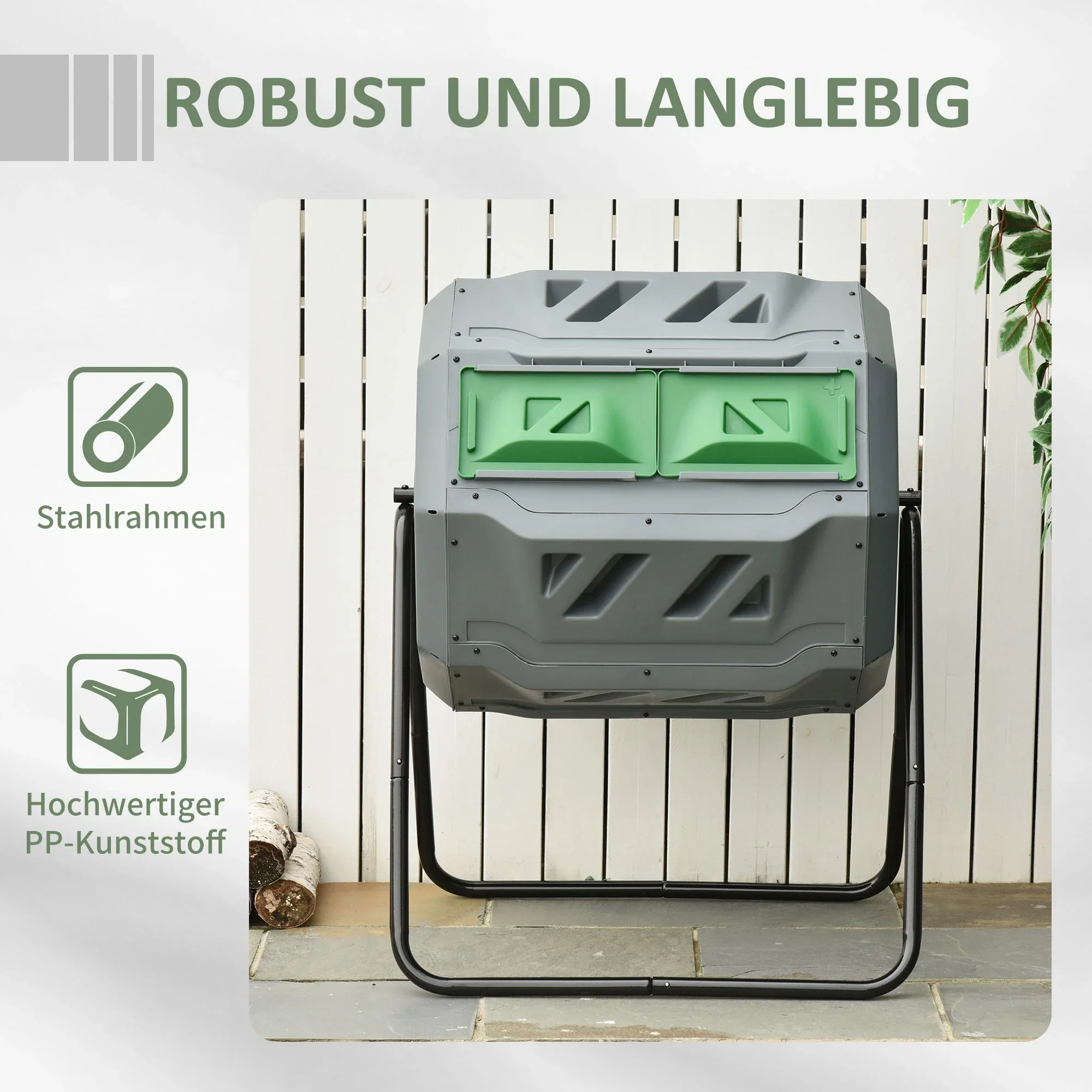 Outsunny compostvat 2 kamers 360�� draaibaar