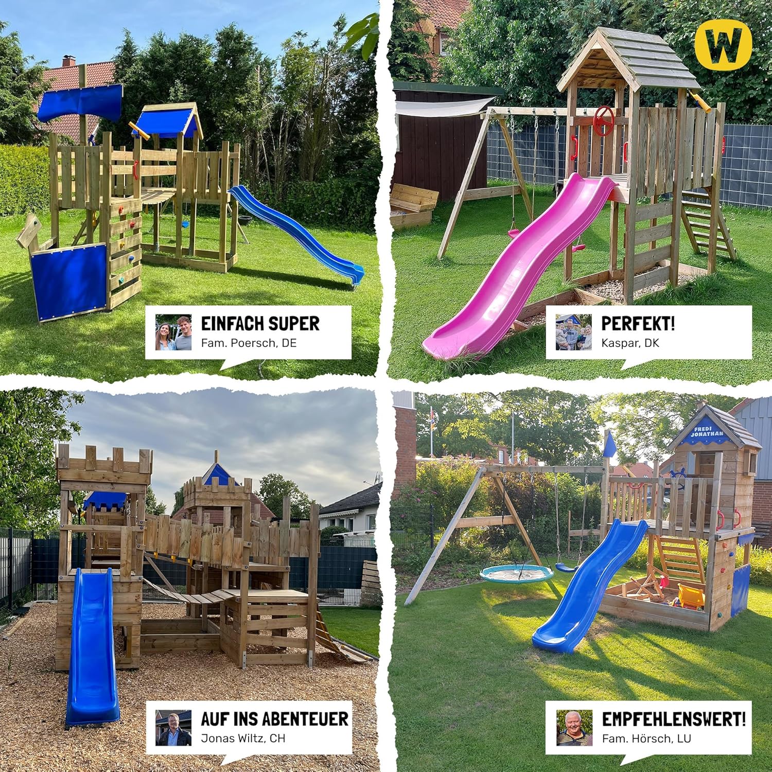 WICKEY Spielturm Klettergerüst SeaFlyer mit Schaukel & roter Rutsche, Outdoor Kinder Kletterturm mit Sandkasten, Leiter & Spiel-Zubehör für den Garten