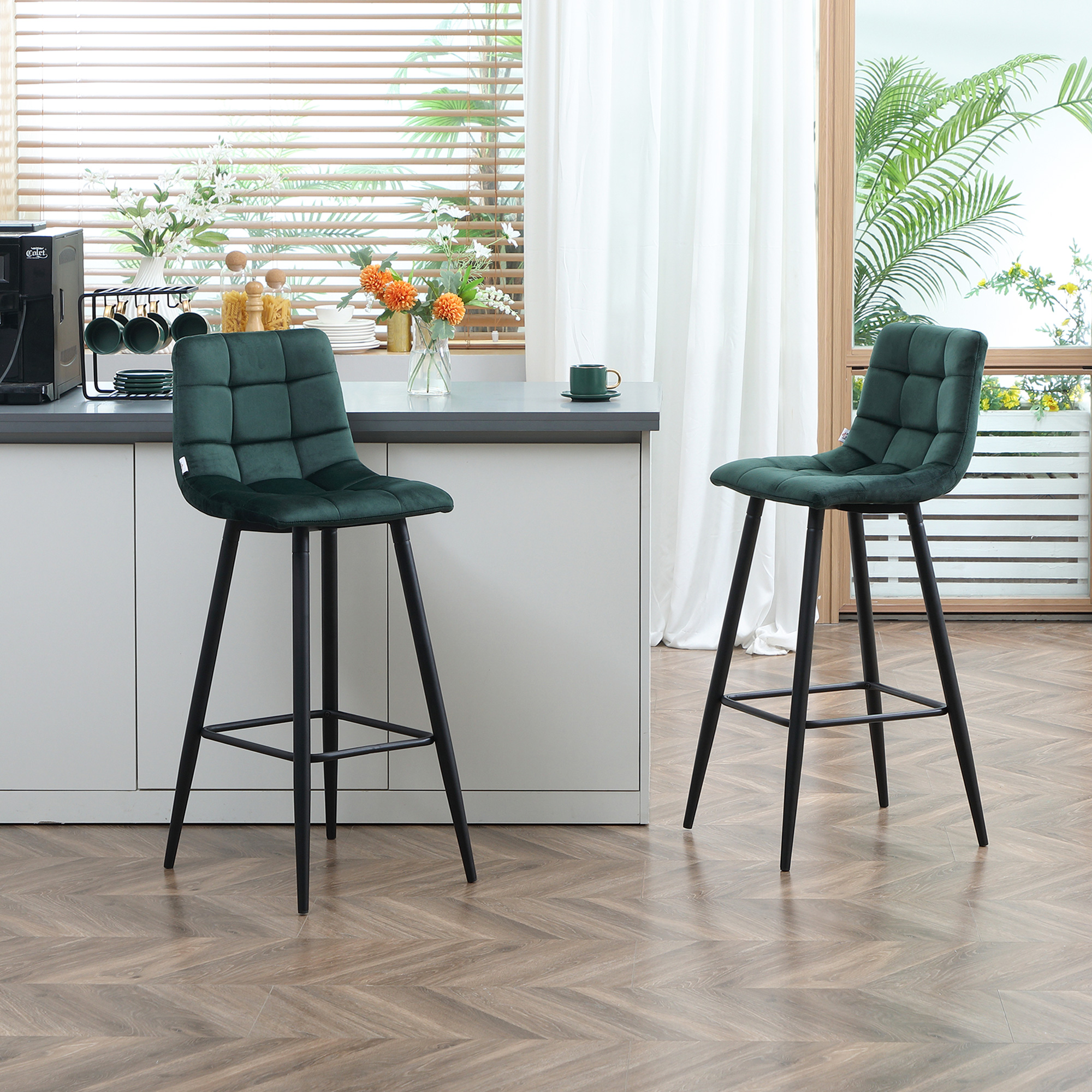 HOMCOM Barhocker 2er-Set, modernes Design, weicher Sitz, Stahlrahmen, 42 x 47 x 105 cm, Grün