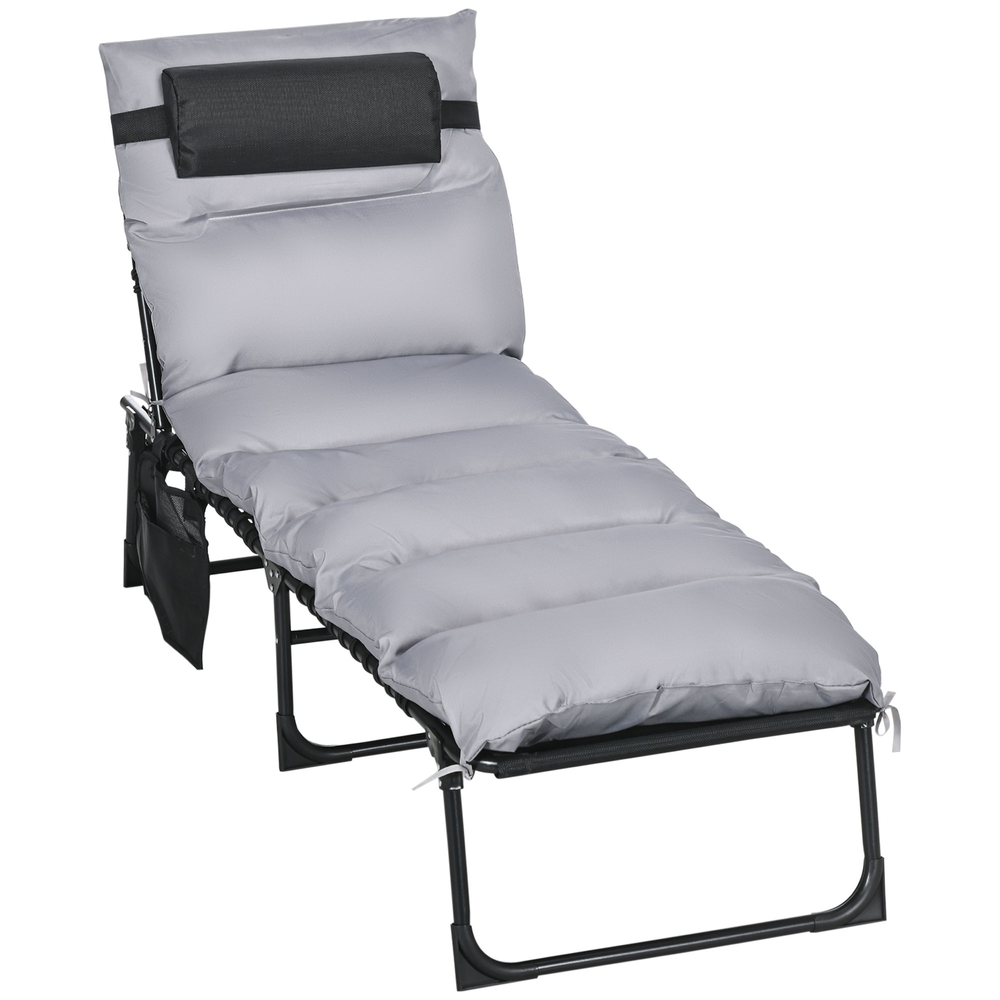 Outsunny Klappliege, 5-stufig neigbare Rückenlehne, Kissen, Auflage, bis 120 kg, Stahl, hellgrau, 58 x 189 x 32,5 cm