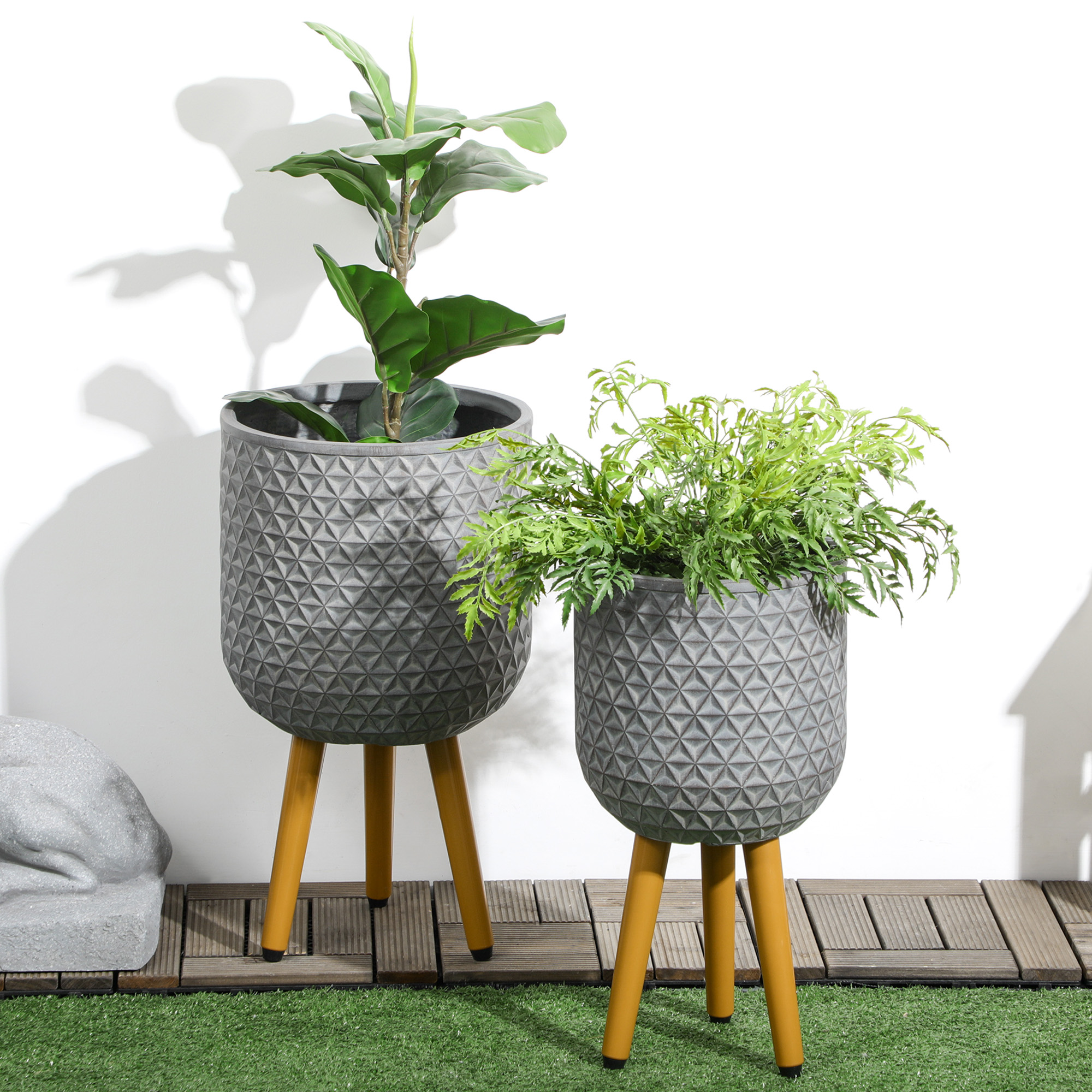 Outsunny 2er-Set Pflanzenständer, wetterbeständig, abnehmbare Beine, 31 cm x 31 cm x 55 cm, Grau
