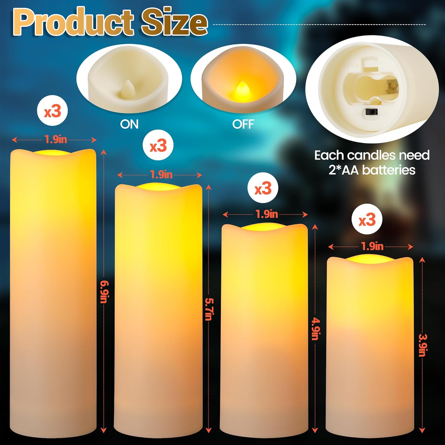 Candela da esterno impermeabile, candela a batteria a LED senza fiamma, candela analogica resistente alle alte temperature da 12 pezzi.