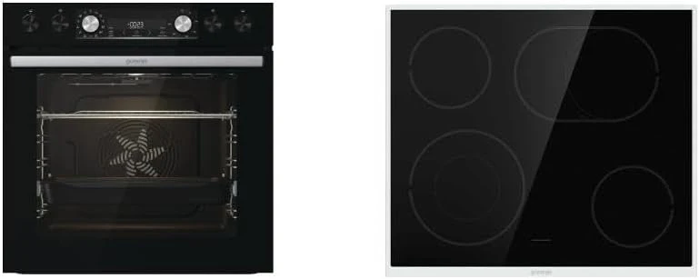 Gorenje Einbauherd-Set Hei?luft Inox Set 4 mit Glaskeramik-Kochfeld / 77 Liter / ExtraSteam / GentleClose & Open / EcoClean / AirFry / PizzaMode / PerfectGrill / Teleskopausz��ge / Inox-Look