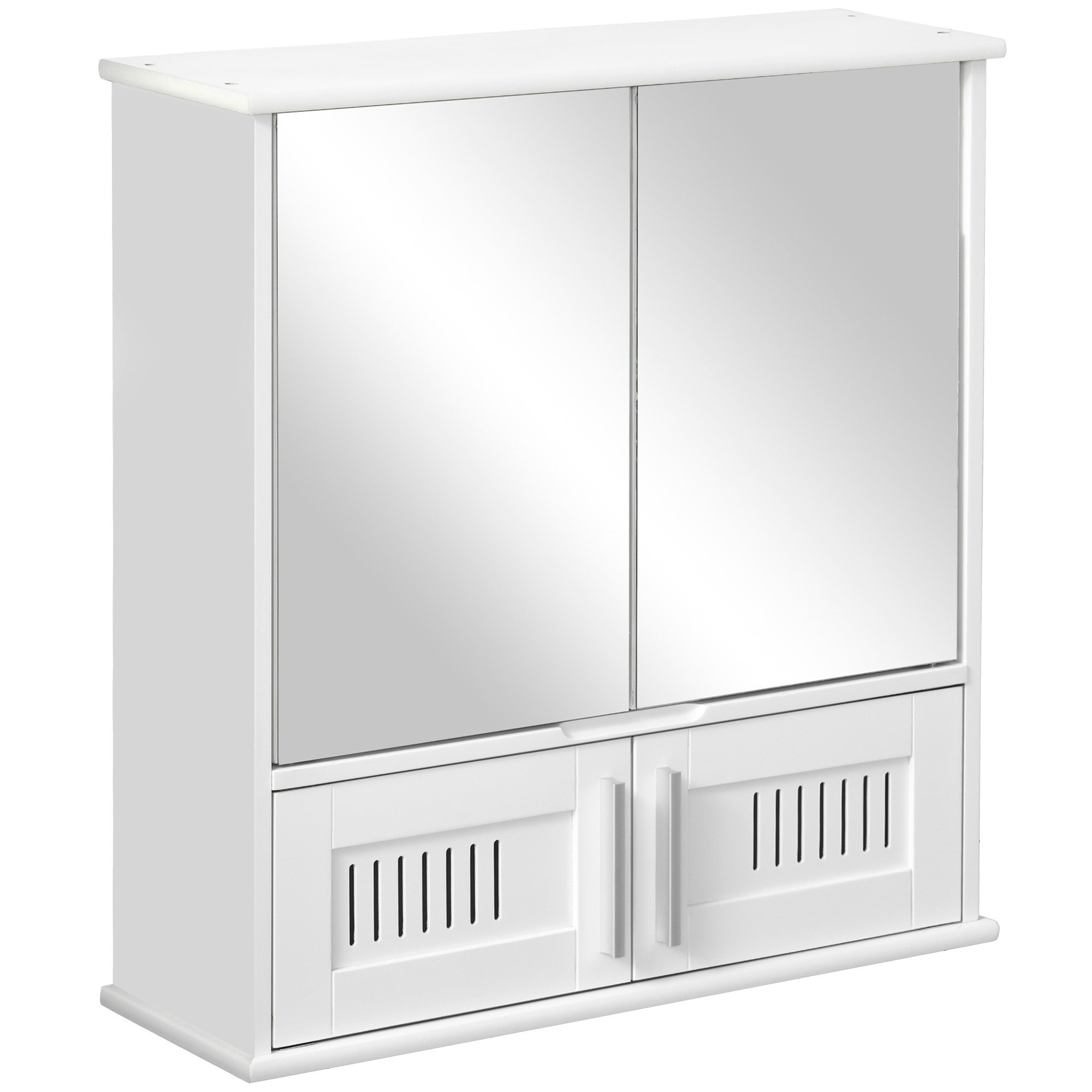 kleankin Wandspiegelschrank mit Spiegel für das Badezimmer - Hochschrank mit Spiegel - Toiletten-Aufbewahrungsschrank - 4 Türen, Regal - Weißes MDF-Glas