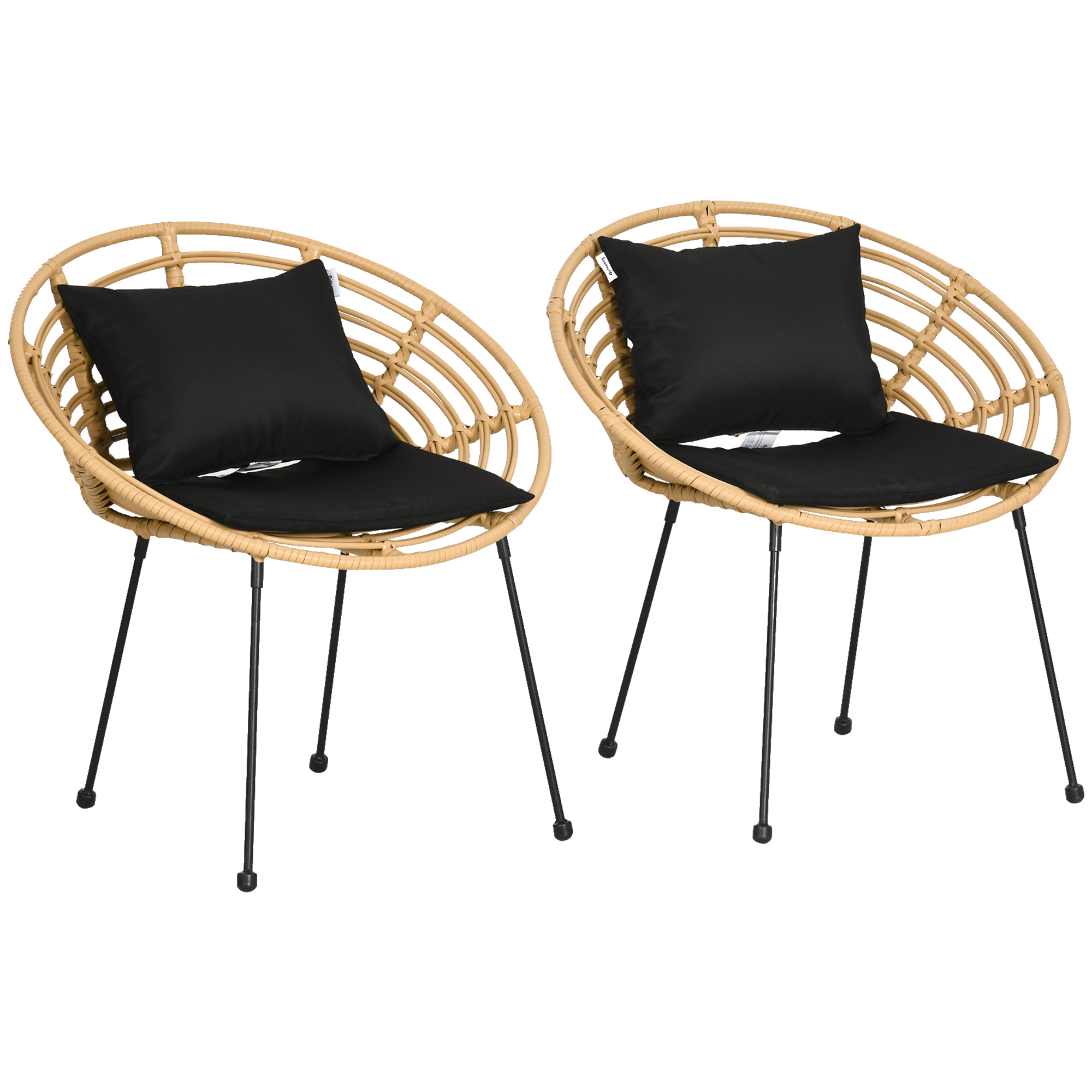 Outsunny Set aus 2 Gartenstühlen aus Stahl und PE-Rattan mit gemütlichen Kissen 71,5 x 64 x 75 cm