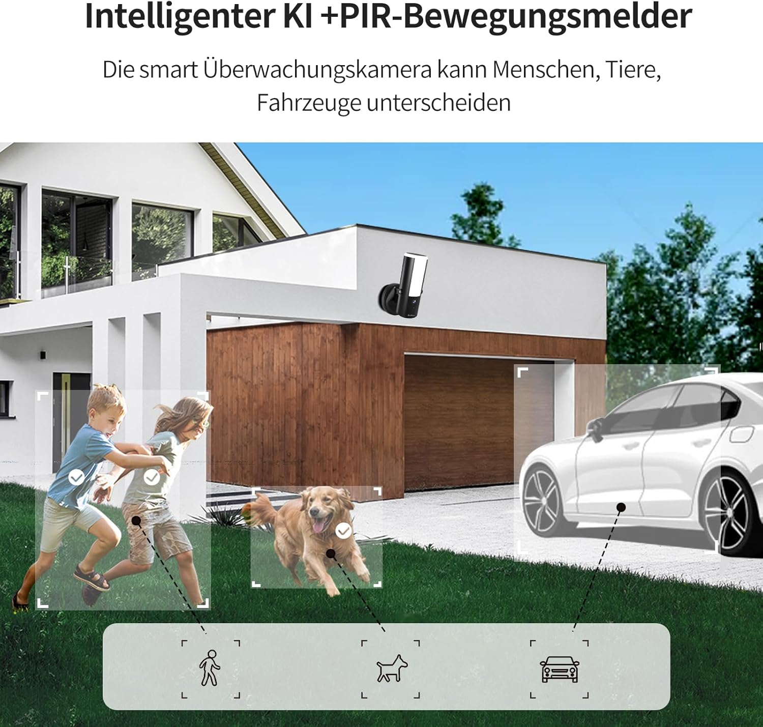 SecuFirst Wandleuchte Kamera, Kabelgebundene Außenleuchte mit Kamera mit Bewegungsmelder, 900LM,10W,2K Outdoor Überwachung mit LED Strahler, 2 STK.