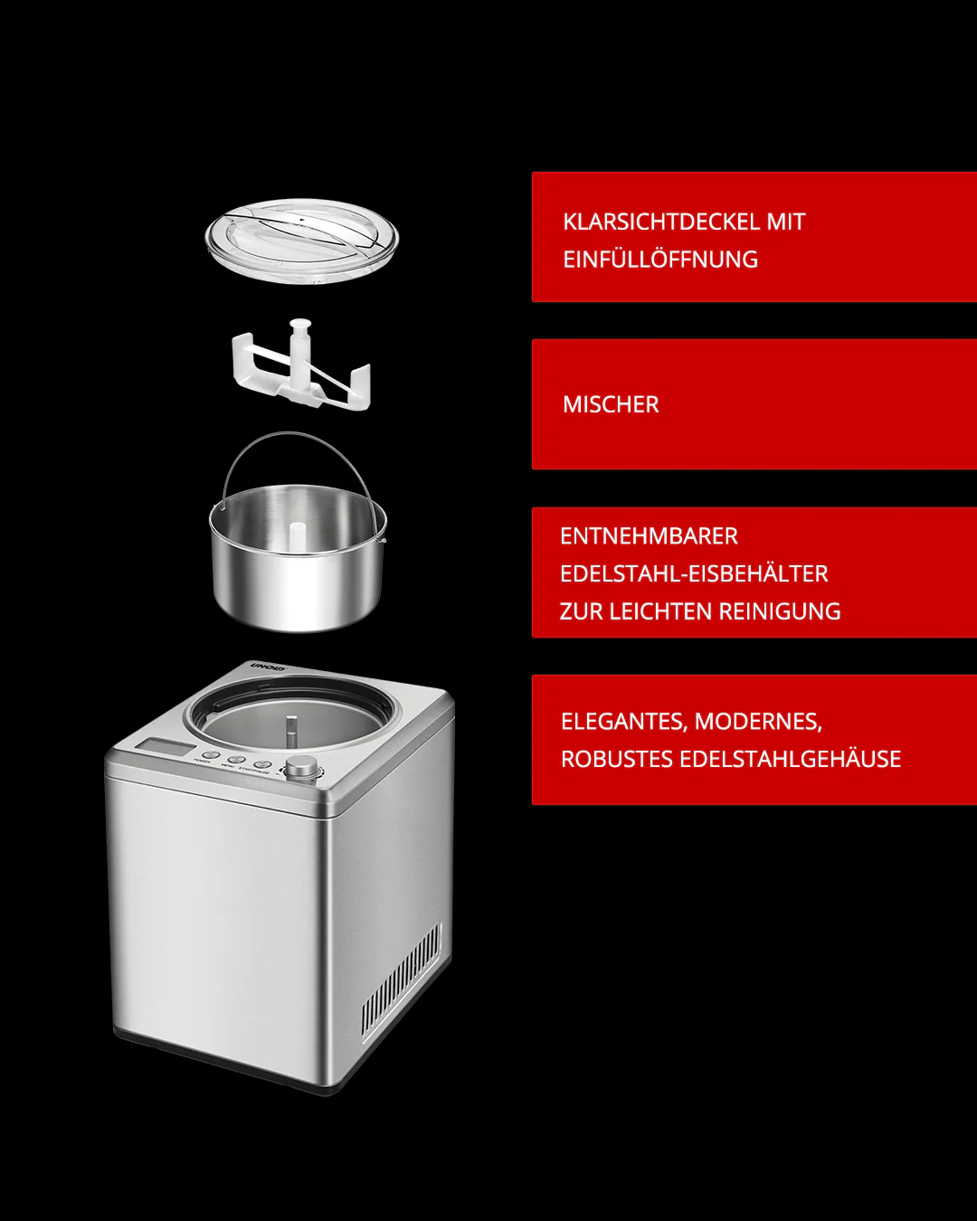 2025 Macchina per gelato Profi Plus Unold con libro di ricette incluso, capacità 2,5 L