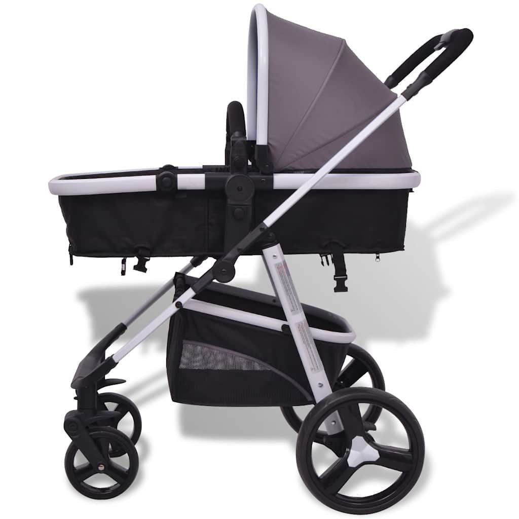 Kinder-Buggy 3-in-1 Kinderwagen Aluminium Grau und Schwarz
