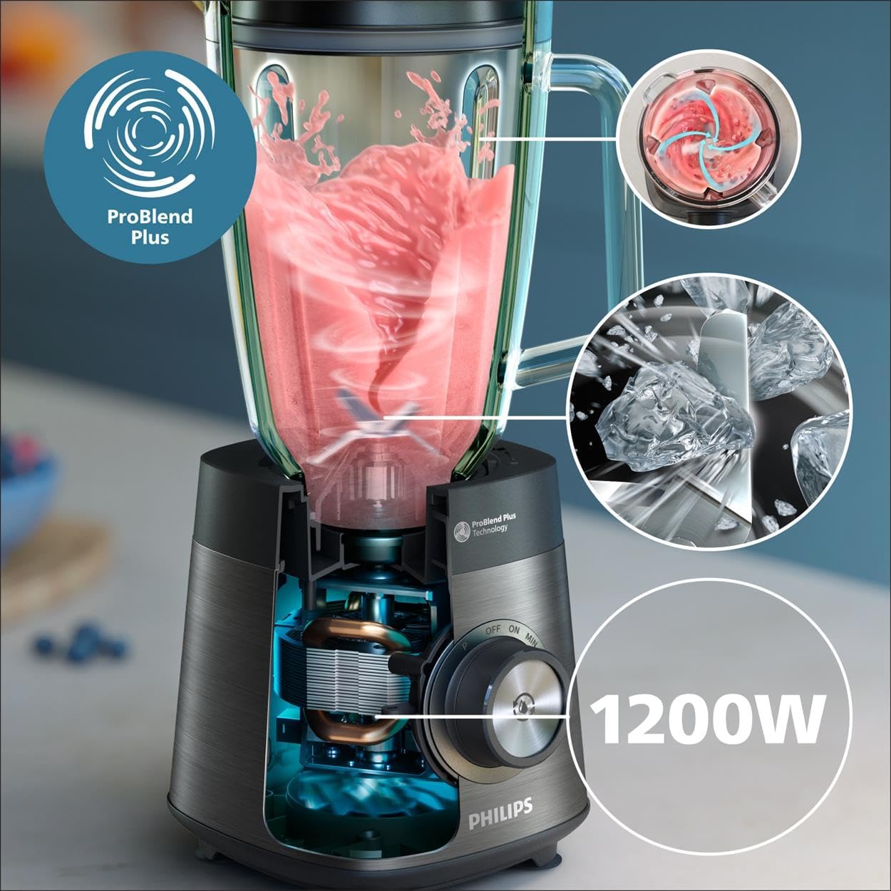 Philips Frullatore elettrico 5000, ProBlend Plus, 2L, 1200W, 1 Acc, Metal