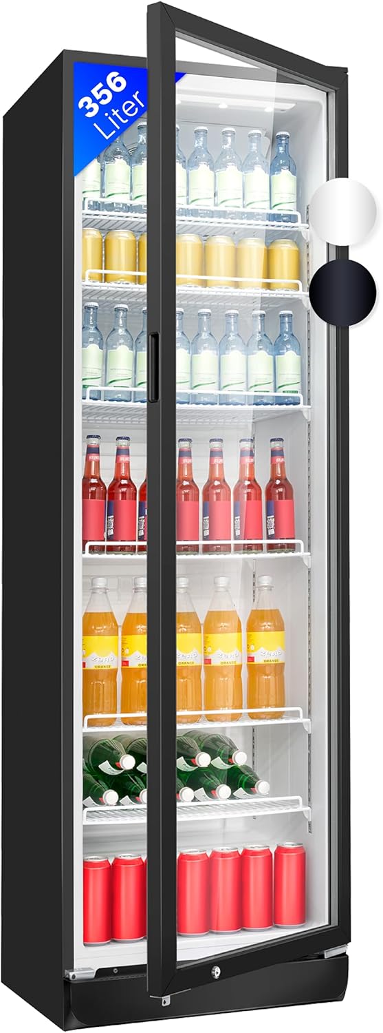 Bomann® Kühlschrank mit Glastür | Getränkekühlschrank abschließbar | 6 höhenverstellbare Ablagen | 30kg je Ablage | 347 Liter | Kühlschrank groß | Flaschenkühlschrank m. LED-Licht | KSG 7351 schwarz