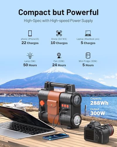 BROWEY Centrale elettrica portatile da 300 W (picco 600 W), generatore solare 288 Wh e USB C PD100W, batteria di riserva LiFePO4, presa CA a onda sinusoidale pura da 110 V, per CPAP, campeggio, : Amazon.it: Giardino e giardinaggio