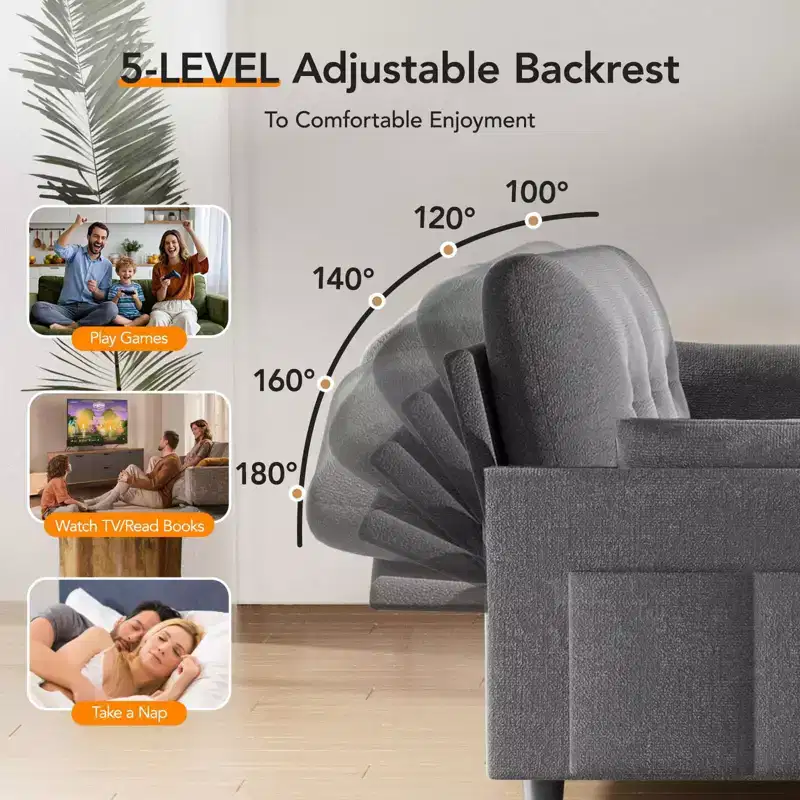 Chenille Sleeper Sofa Bed, Convertible Couch with Pull-Out Bed for Living Room