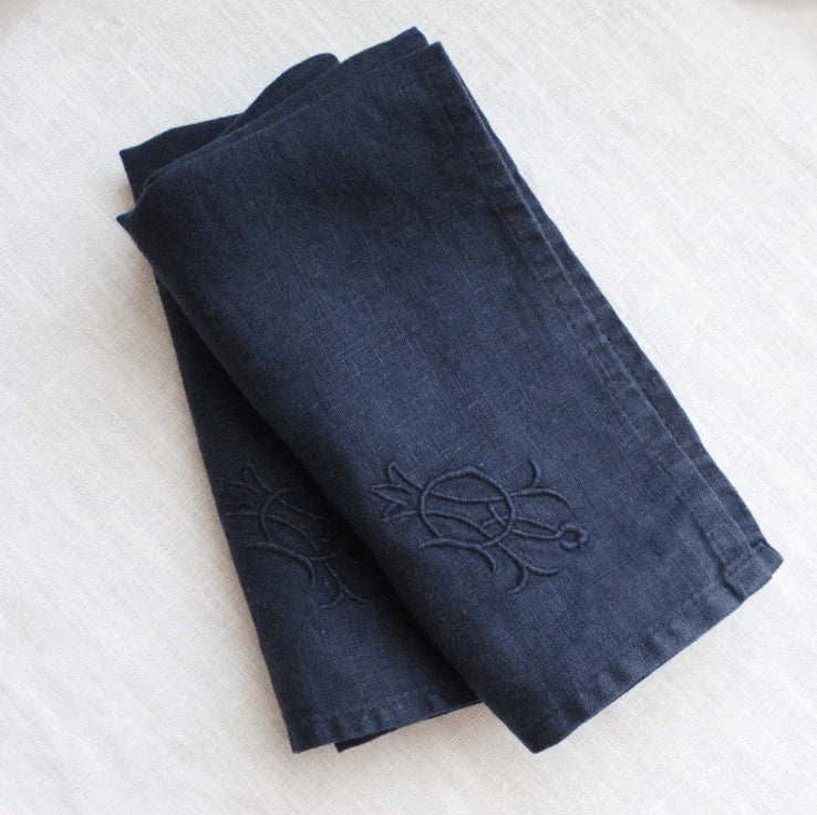 Linen Navy Monogrammed Napkins