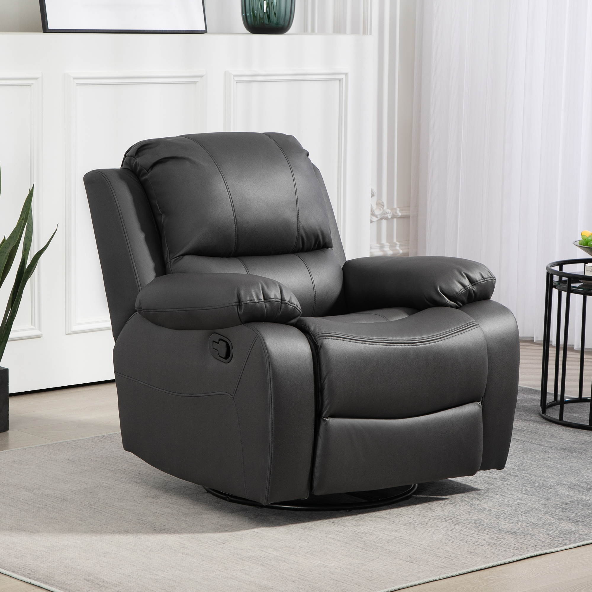HOMCOM Relaxsessel, verstellbare Lehne & Fußstütze, drehbar, bis 150 kg, Stahlrahmen, 93x100x98cm, Schwarz