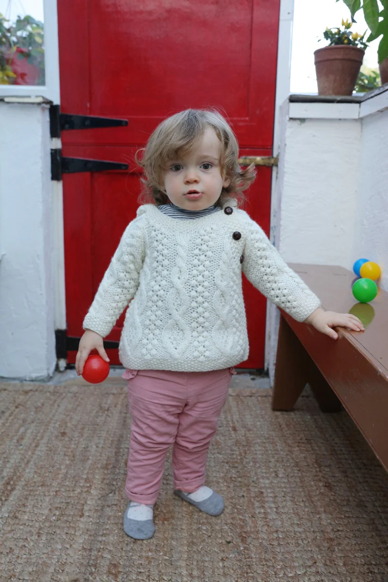 Baby Handknit Side Fastening Hoodie , Natural