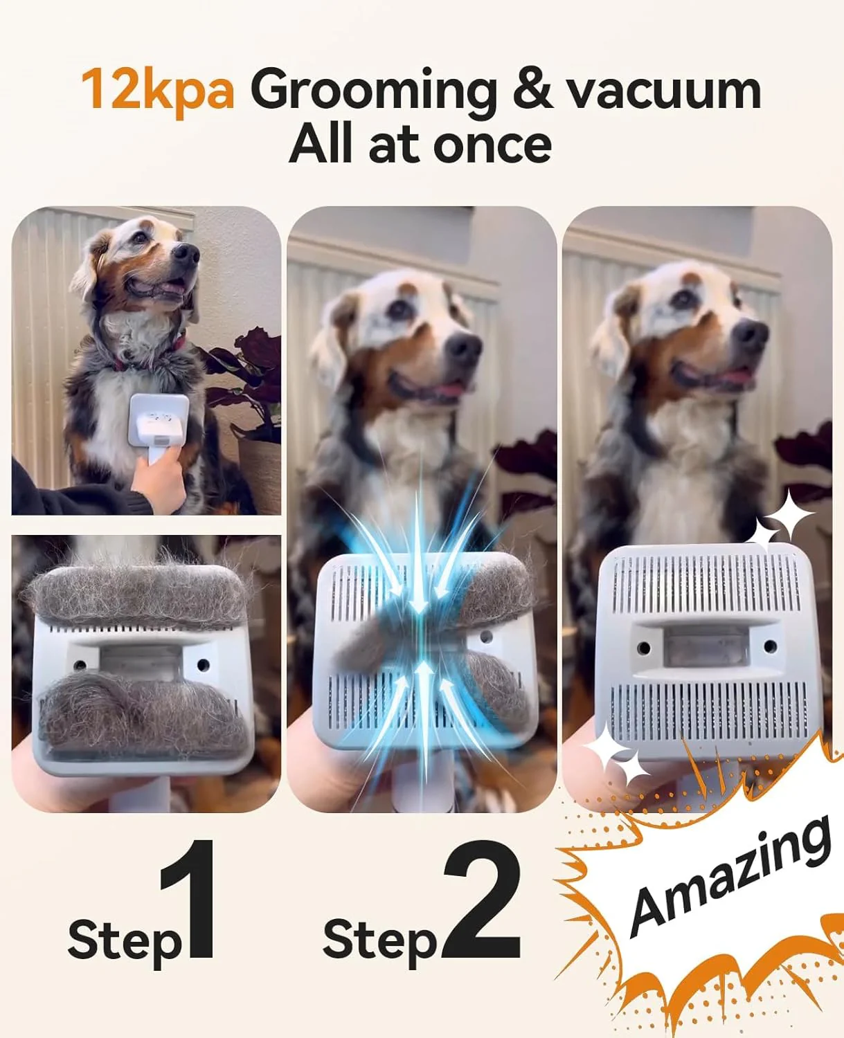 oneisall Hondentondeuse met stofzuiger, superzuigkracht met 12000 Pa zuigt 99,99% van de dierenharen op, stille tondeuse hond kat hondenhaartrimmer met 7 verzorgingsgereedschappen