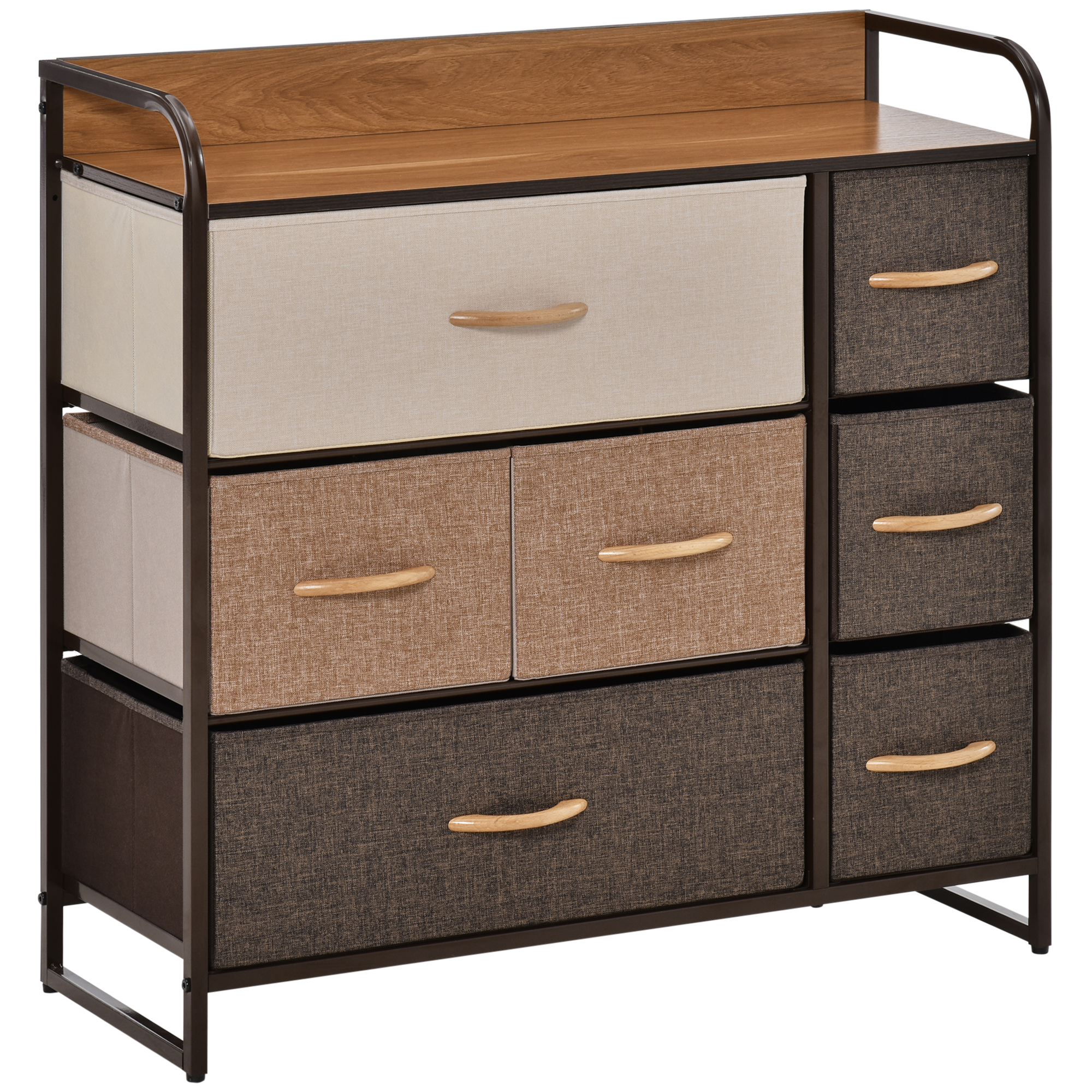 HOMCOM Kommode 7 Schubladen Aufbewahrungsmöbel Stoffklappschublade - schwarzes Stahlgestell - 80L x 29B x 78,5H cm, multicolor