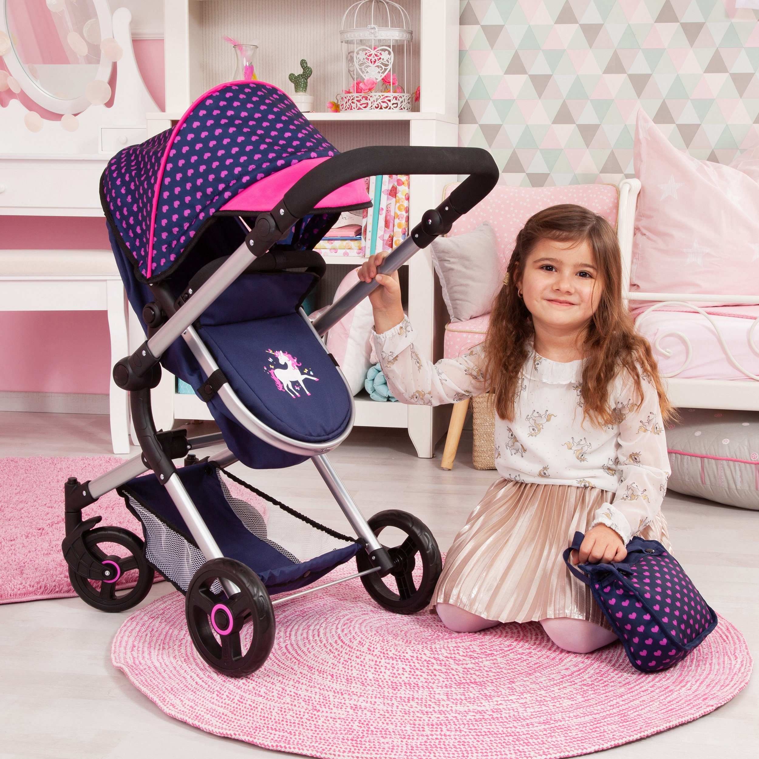 Kombi-Puppenwagen Vario, Blau/Pink