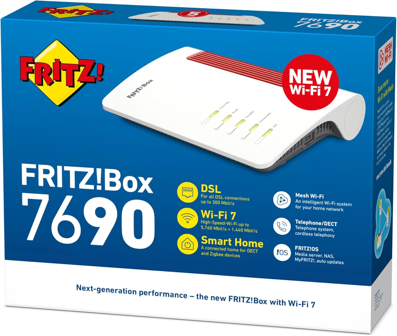 FRITZ!Box 7690, Modem Router Wi-Fi 7 Dual Band (2.4 GHz, 5 GHz) fino a 7.000 Mbit/s, per FTTC VDSL FTTH con ONT, 1x Wan 2,5 Gb, 1X Lan 2,5 Gb, 2X Lan Gb
