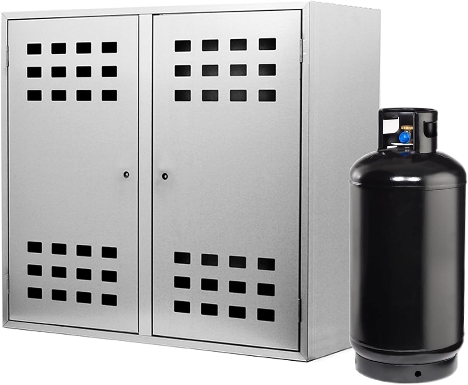 2 Outdoor Gas Cylinder Cabinet, Two Doors Galvanised Steel Reinforced with Ventilation, Secure Closure for Storage of 10-25 kg, Resistant to Atmospheric Agents