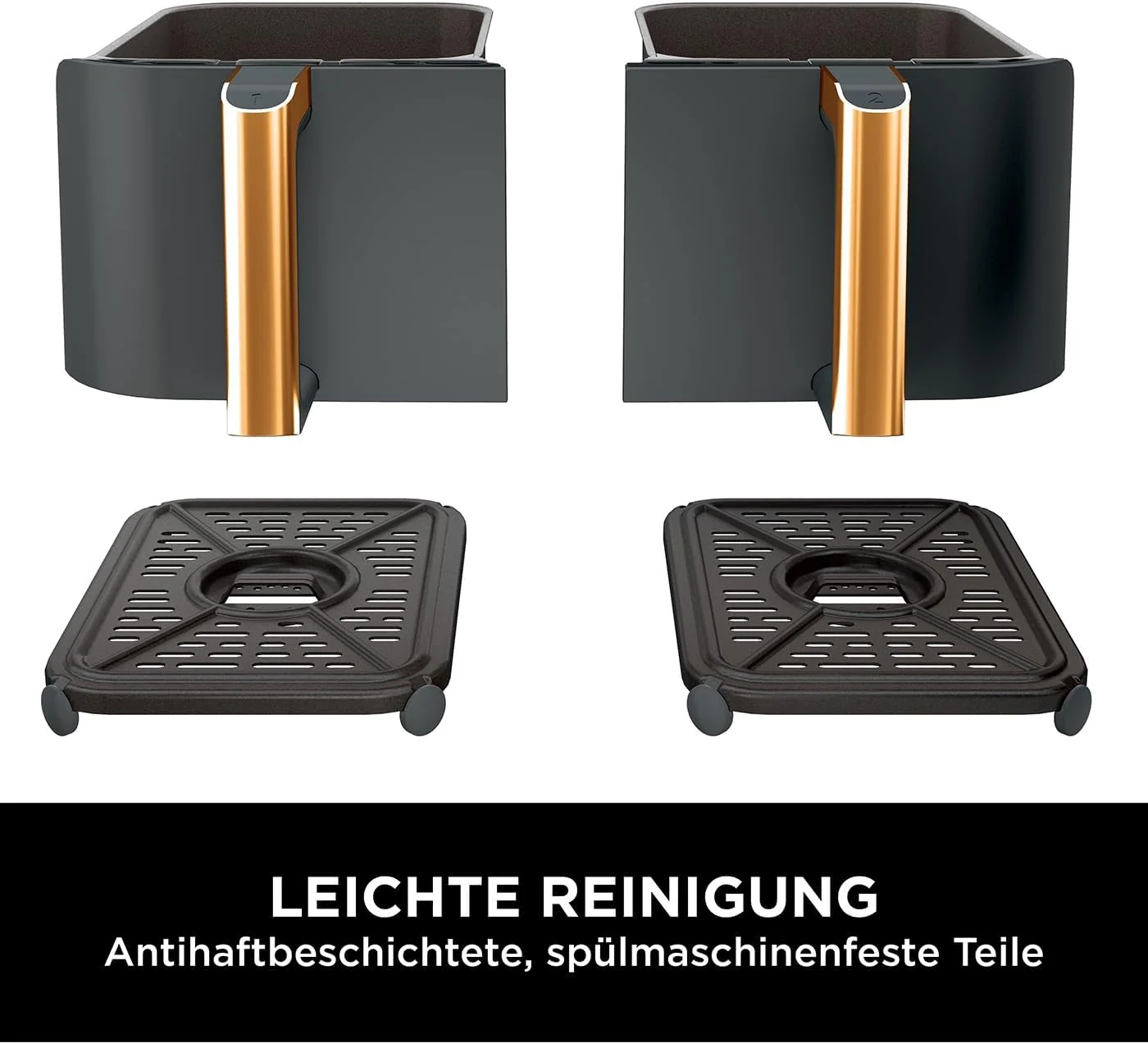 Ninja Foodi MAX Dual Zone Heißluftfritteuse, 9,5L Airfryer, 2 Fächer, mit Zange, Antihaftbeschichtung, spülmaschinenfeste Körbe, 6-in-1, Amazon Exklusiv, Kupfer/Schwarz, AF400EUCP