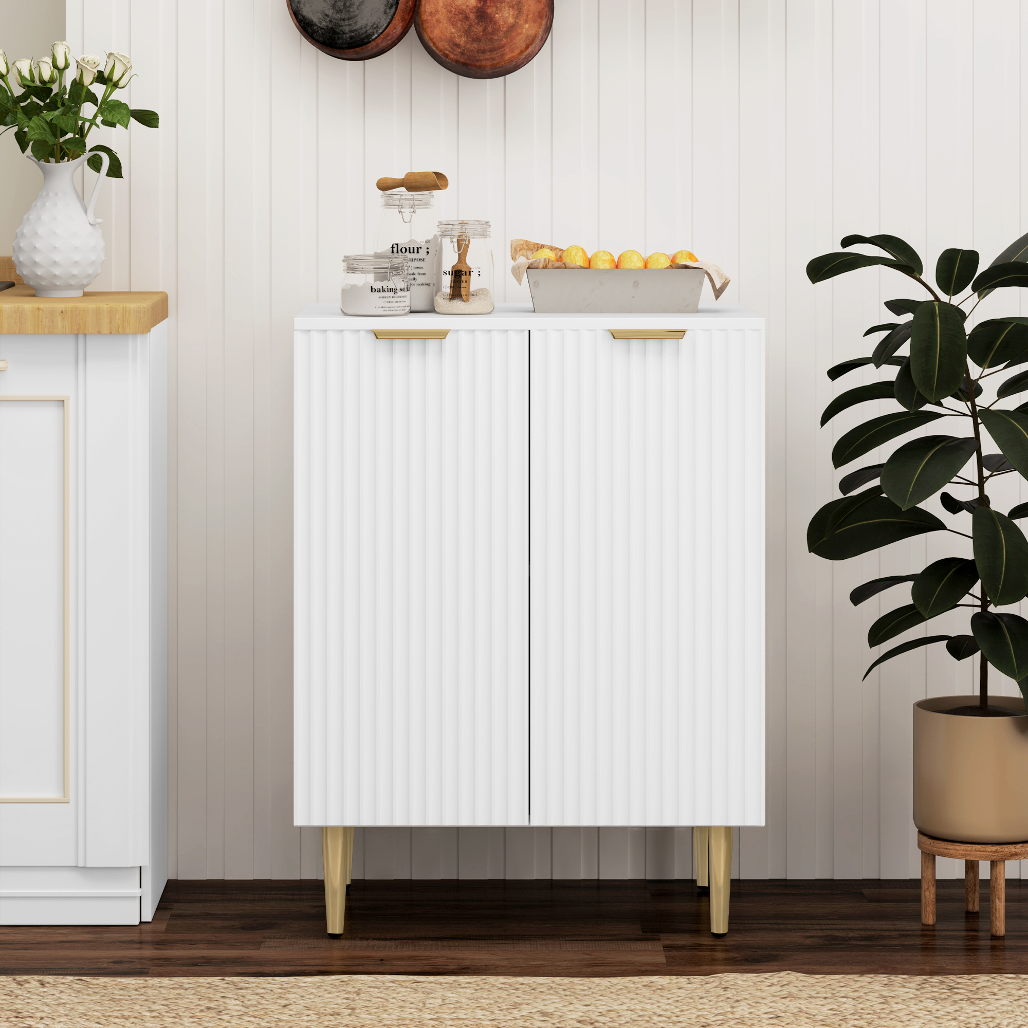 HOMCOM Küchenbuffet Aufbewahrungsmöbel mit 2 Türen verstellbarem Regal erhöhten Metallfüßen 60 x 40 x 80 cm weiß