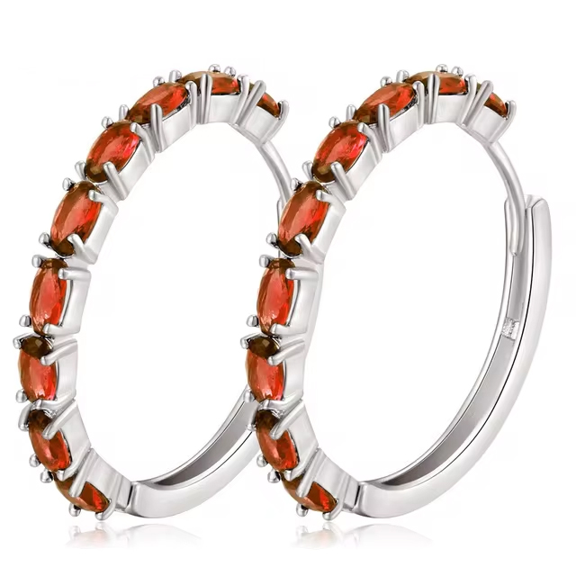 Red Charm Austrian Crystal Sterling Silver Hoop Earrings