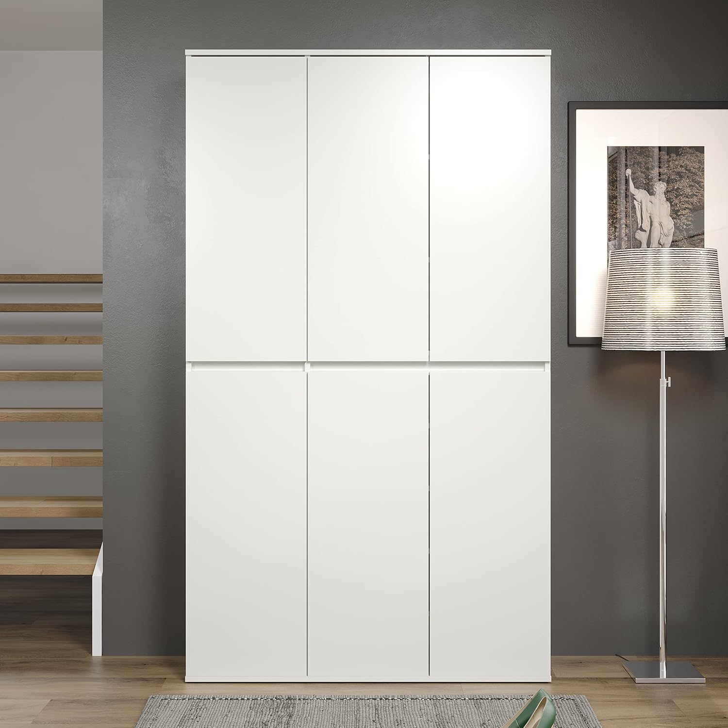 trendteam smart living - Nevada - Mehrzweckschrank - Weiß - Schrank mit 6 Türen, 12 Einlegeböden und 1 Kleiderstange - (BxHxT) 111 x 191 x 34 cm - grifflose Türen