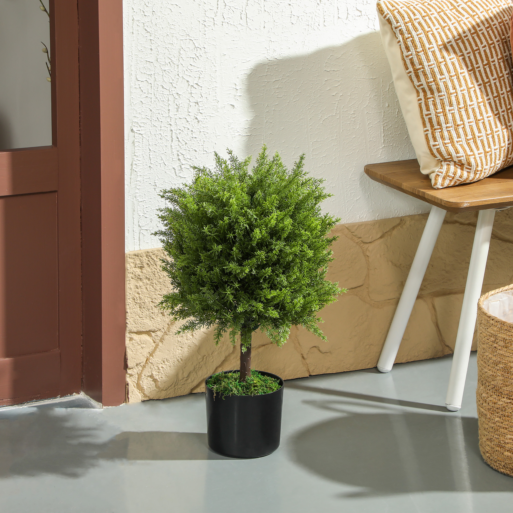 HOMCOM Künstliche Zeder mit inkludiertem Topf für Innen und Außen, Höhe 55 cm, Grün