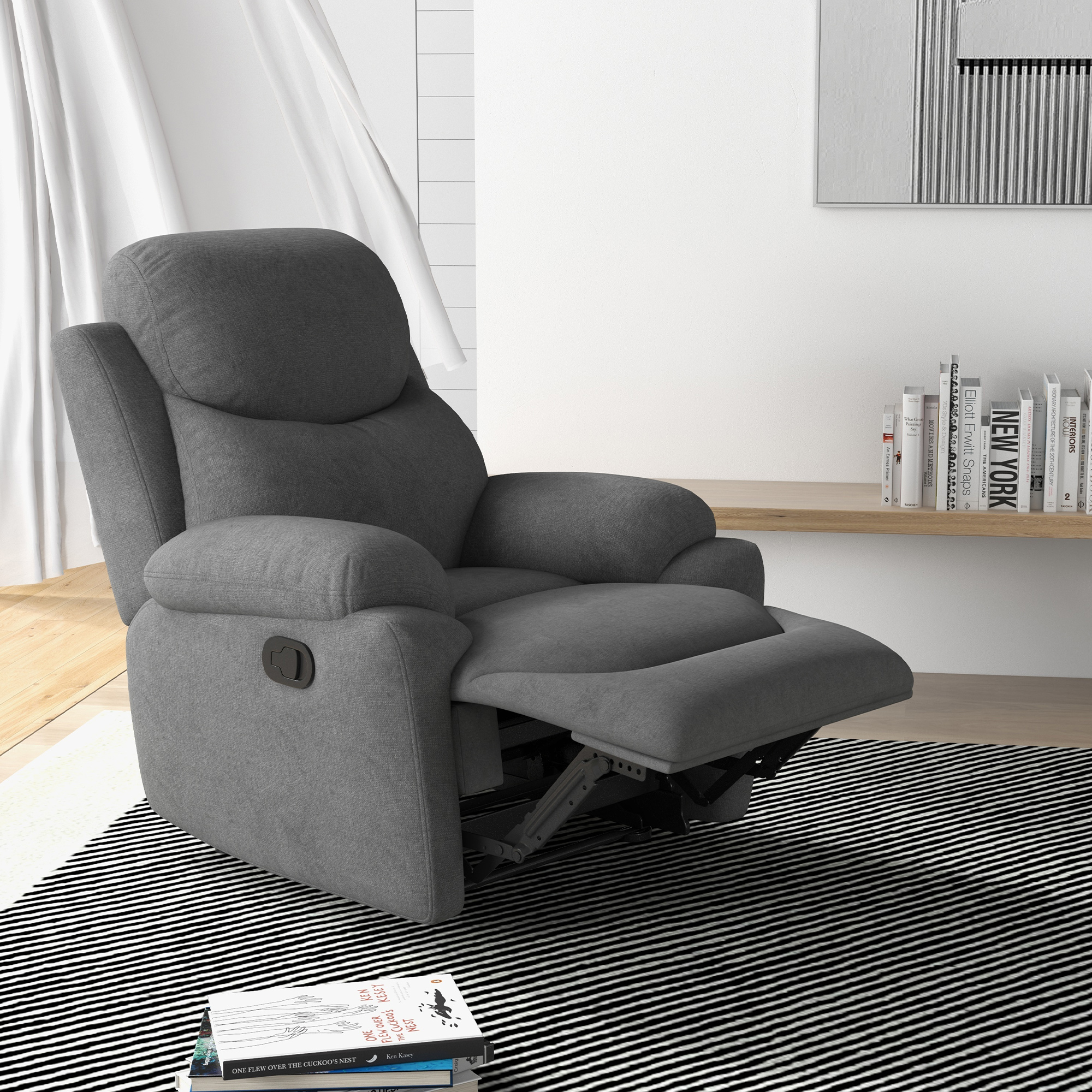Relaxstoel, TV-stoel met ligfunctie en stoffen bekleding