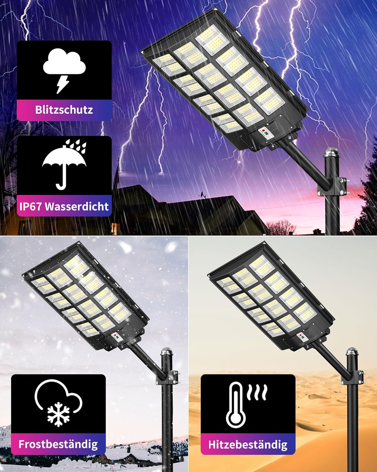 Gefolly SL-6800W Solar Straßenlaterne für Außen -600000LM Solarlampen mit Bewegungssensor, 6500K Solarleuchten Dämmerung bis zum Morgengrauen IP67 Solar Wegeleuchte im Freien für Gärten