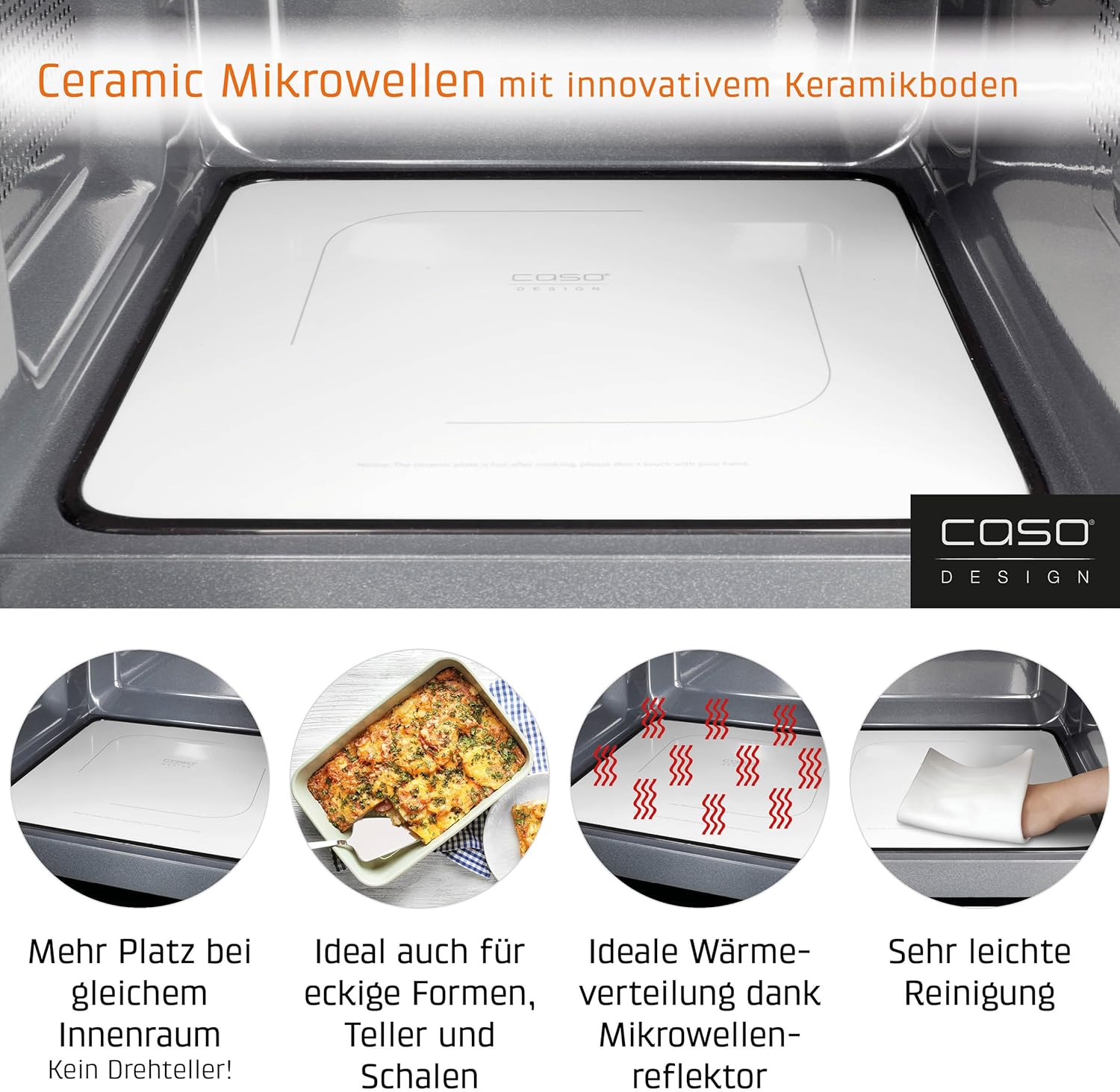 CASO MG 25 Ecostyle Ceramic - Testsieger Haus & Garten Test, Mikrowelle mit Grill, größere Nutzfläche dank CASOTEK Boden, 25 Liter, Garen auf zwei Ebenen