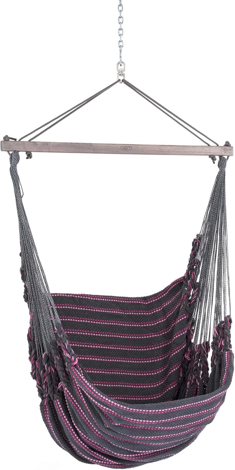 Chico Hängesessel 190 x 95 cm Baumwollgewebe grau-rosa (inkl. Drehwirbel, Karabiner und Kette)
